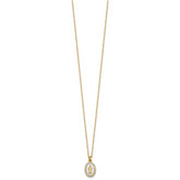 Sterling Silver Gold-plated CZ and White Enamel Miraculous Medal 15.75 inch with 2 inch extender Necklace